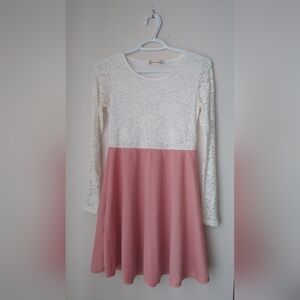 Little Girl's casual or party dress, Pastel Pink and White Lace
